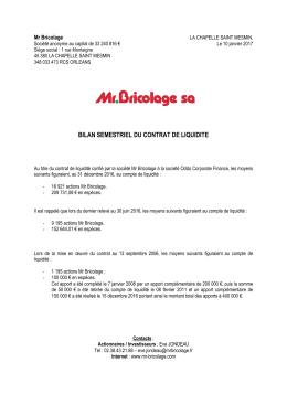 d&eacute;cembre 2016 - D&eacute;claration semestrielle du contrat