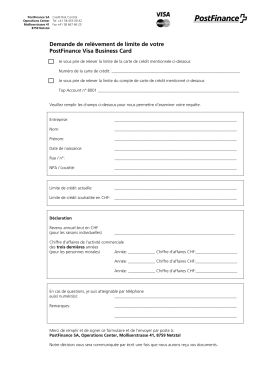 Demande de rel&egrave;vement de limite de votre PostFinance Visa