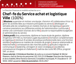 Chef-fe du Service achat et logistique Ville (100%)