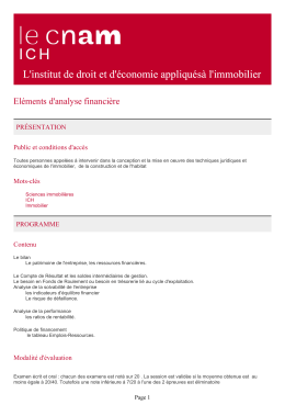 Cnam - ICH - El&eacute;ments d`analyse financi&egrave;re