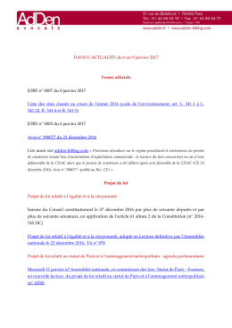 DANS L`ACTUALITE du 6 au 9 janvier 2017 Textes officiels JORF n