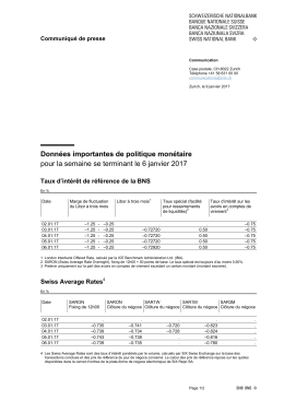 Donn&eacute;es importantes de politique mon&eacute;taire pour la semaine se