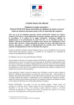 COMMUNIQUE DE PRESSE Epidémie de grippe saisonnière