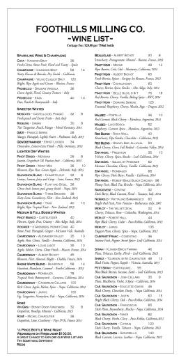 View the Latest Wine List - Foothills Milling Company