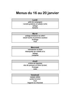 Menus du 16 au 20 janvier