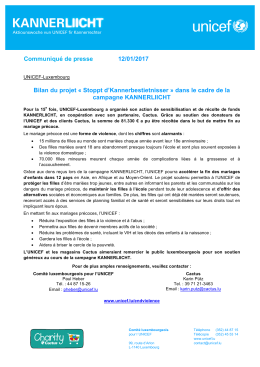 Communiqué de presse 12/01/2017 Bilan du projet