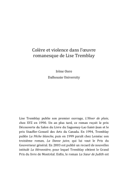 Colère et violence dans l`œuvre romanesque de