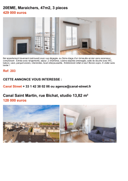 Canal Street + 33 1 42 38 02 06 ou agence@canal