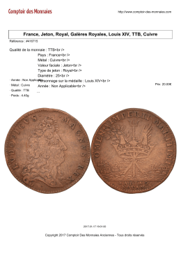 France, Jeton, Royal, Galères Royales, Louis XIV, TTB, Cuivre