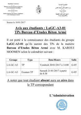 Avis aux &eacute;tudiants : LaGC-A3-01 TPs Bureau d`Etudes B&eacute;ton Arm&eacute;