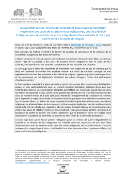 Les autorités suisses, en refusant d`exempter deux élèves