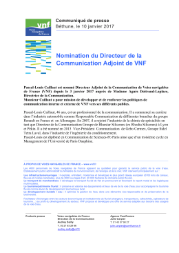 Nomination du Directeur de la Communication Adjoint de VNF