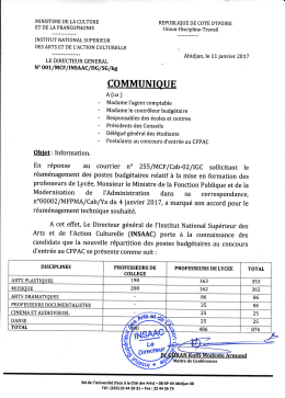 Répartition des postes budgétaires au concours d`entrée