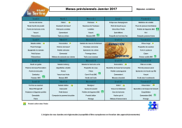 Menus prévisionnels Janvier 2017