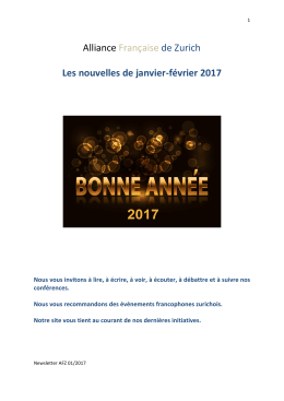 Newsletter Janvier - F&eacute;vrier - Alliance Fran&ccedil;aise de Zurich