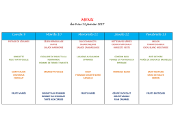 Menu du 9 au 13 janvier 2017