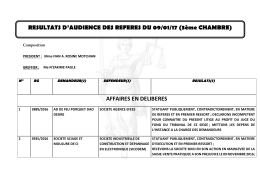AFFAIRES EN DELIBERES RESULTATS D`AUDIENCE DES