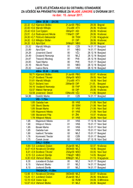 LISTE ATLETIČARA KOJI SU OSTVARILI STANDARDE ZA