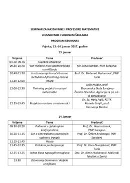 Program i termini održavanja predavanja na seminaru