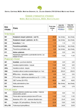 Cenník výkonov - Dental Centrum Nové Mesto nad Váhom