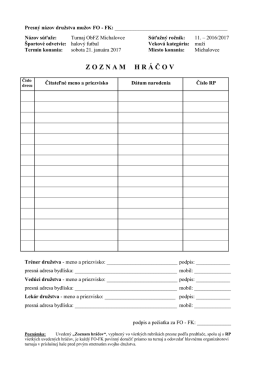tlačivo "Zoznam hr&aacute;čov" pre družstv&aacute;