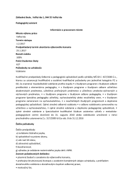 Základná škola , Veľká Ida 1, 044 55 Veľká Ida Pedagogický asistent
