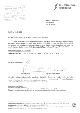 Prerušenie distribúcie elektriny dňa 17.01.2017