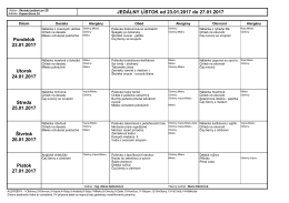 JEDÁLNY LÍSTOK od 16.01.2017 do 20.01.2017 Pondelok Utorok