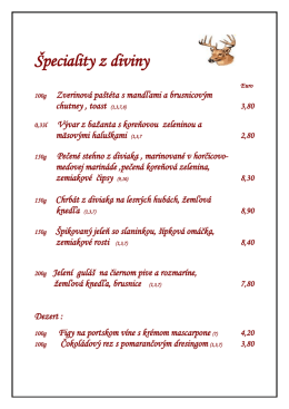 Špeciality z diviny - Restaurant Riviera