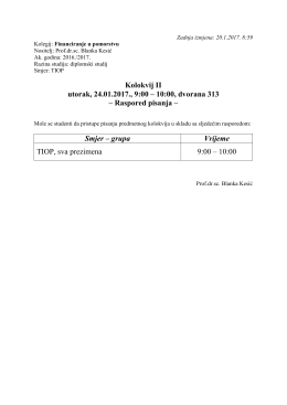 Kolokvij II utorak, 24.01.2017., 9:00 – 10:00, dvorana 313