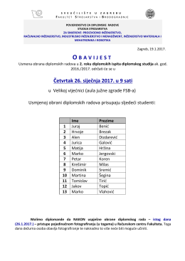 O BAVIJEST Četvrtak 26. siječnja 2017. u 9 sati