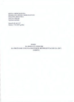 poziv za dostavu ponude za pružanje usluga eksterne