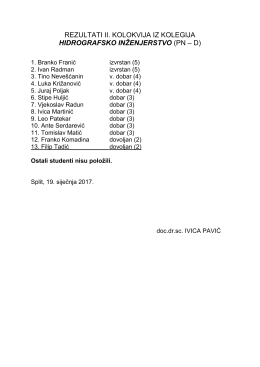 HIDROGRAFSKO INENJERSTVO REZULTATI II. KOLOKVIJA PN