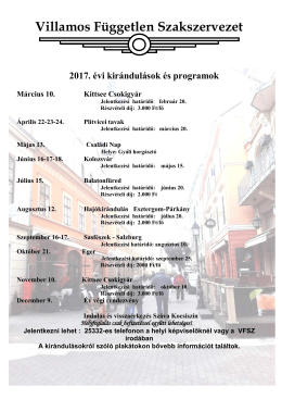 kirándulások 2017 - Villamos Független Szakszervezet