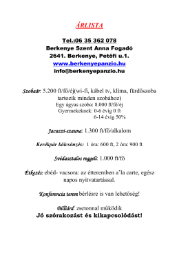 Szoba &aacute;rak pdf form&aacute;tumban - Szent Anna Panzi&oacute;, Berkenye