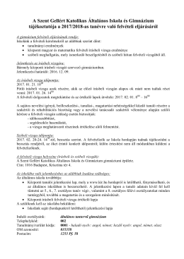 Hivatalos felvételi tájékoztató - Szent Gellért Katolikus Általános