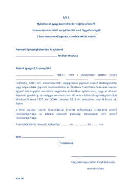 E/8.3. Nyilatkozat gy&oacute;gy&aacute;szati ell&aacute;t&aacute;s ny&uacute;jt&oacute;ja r&eacute;sz&eacute;ről