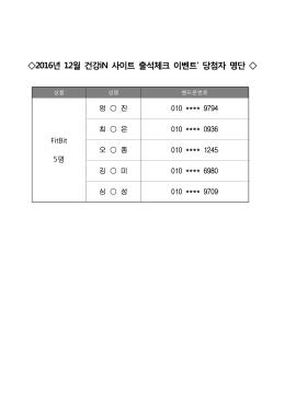 2016년 12월 건강인 출석이벤트 당첨자 명단