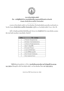 ประกาศวิทยาลัยดุริยางคศิลป์ เรื่อง รายชื่อผู้มีสิทธิเข้ารับการสอบคัดเลือกเพื่อ