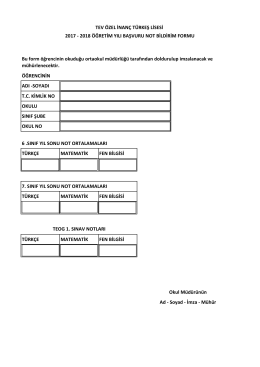 NOT BİLDİRİM FORMU - TEV İnanç Türkeş Özel Lisesi