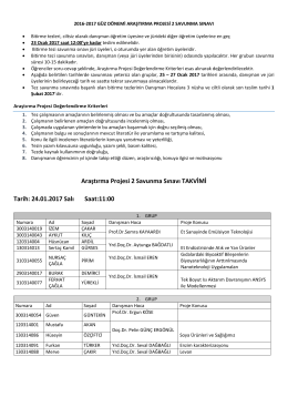 Genel Araştırma Projei 2 Savunma Sınavı Programı