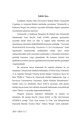 JED / GKD 11:2 Edit&ouml;r`den... - girişimcilik ve kalkınma dergisi