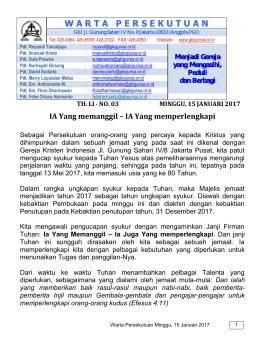 Warta Persekutuan Minggu, 15 Januari 2017.