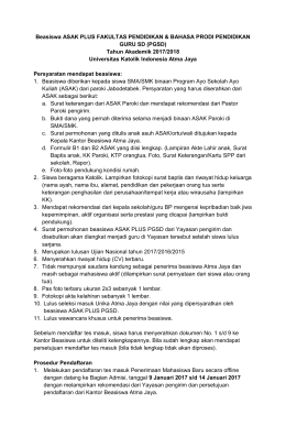 Beasiswa ASAK Plus PGSD - Universitas Katolik Indonesia Atma Jaya