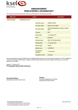 ANNOUNCEMENT PENG-018/KSEI.3.JKU/ISIN/012017