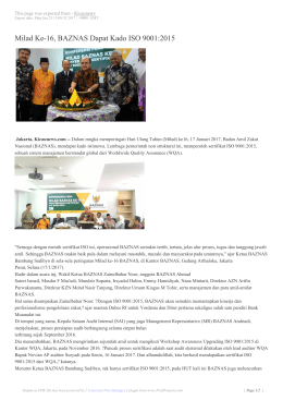 Milad Ke-16, BAZNAS Dapat Kado ISO 9001:2015