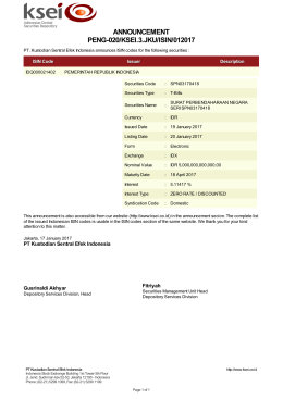 ANNOUNCEMENT PENG-020/KSEI.3.JKU/ISIN/012017