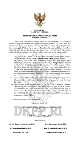 MAKLUMAT No. 153/DKPP-PKE-V/2016 DEWAN KEHORMATAN