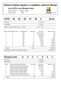 Výherní listina - Loterie Fortuna