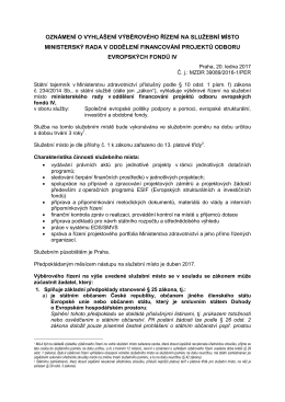 oznámení o vyhlášení výběrového řízení na služební místo
